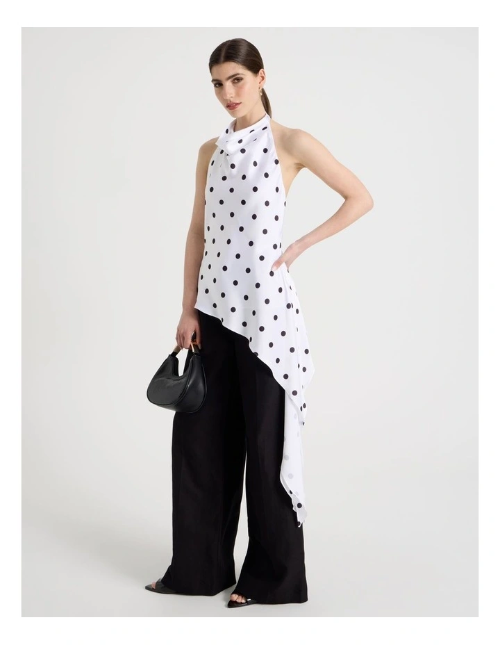 Asymmetrical Drape Halter Top in Black/White image 5