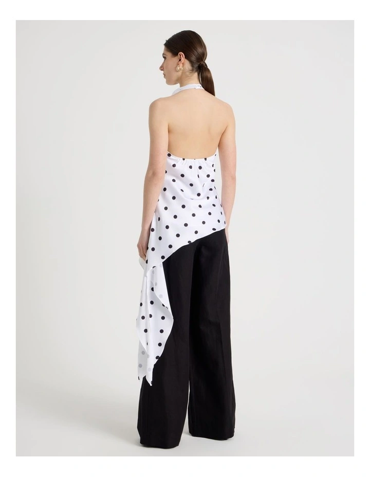 Asymmetrical Drape Halter Top in Black/White image 6