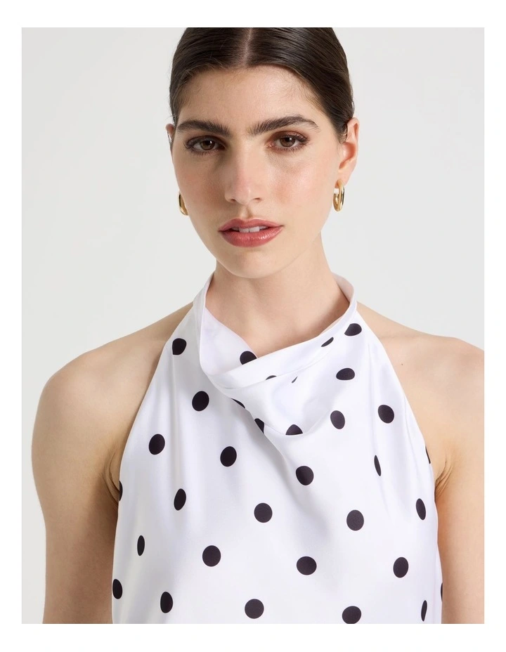 Asymmetrical Drape Halter Top in Black/White image 7