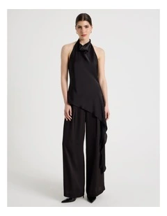 Asymmetrical Drape Halter Top in Black