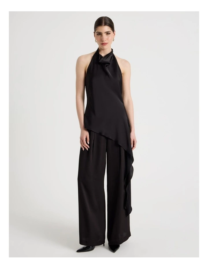 Asymmetrical Drape Halter Top in Black image 1