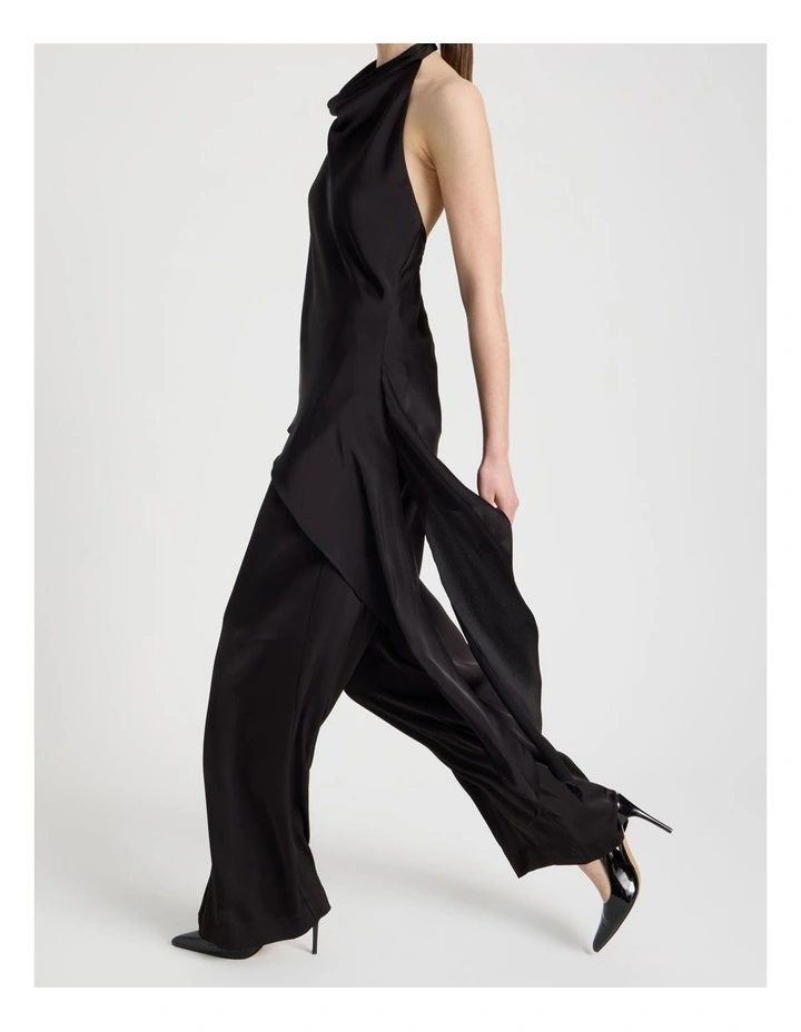 Asymmetrical Drape Halter Top in Black image 2