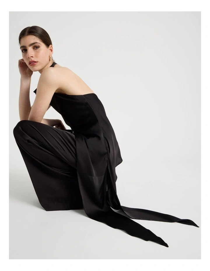 Asymmetrical Drape Halter Top in Black image 3
