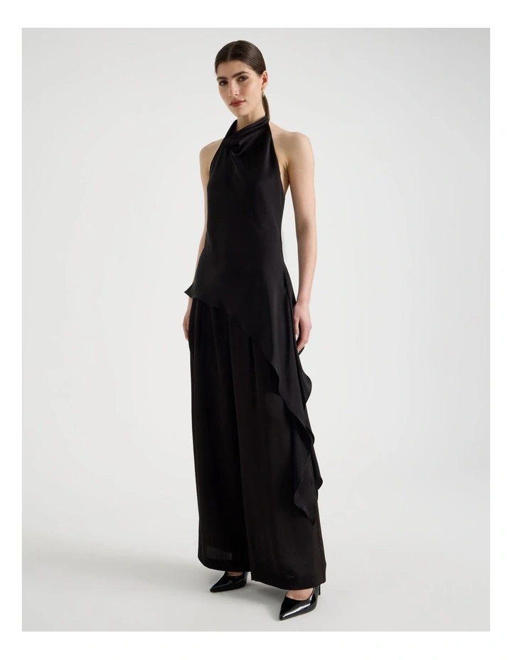 Asymmetrical Drape Halter Top in Black image 4