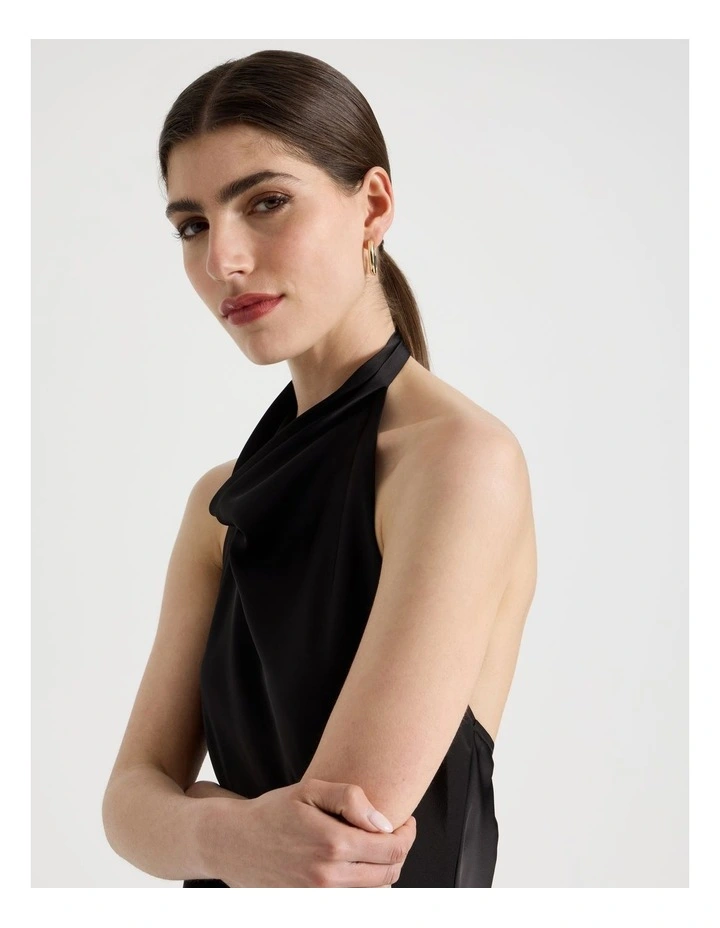 Asymmetrical Drape Halter Top in Black image 5