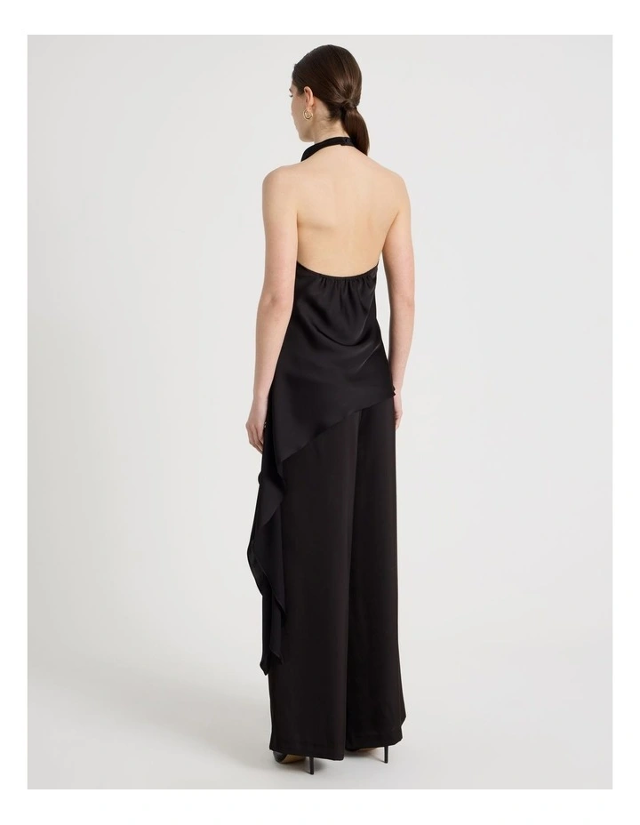 Asymmetrical Drape Halter Top in Black image 6