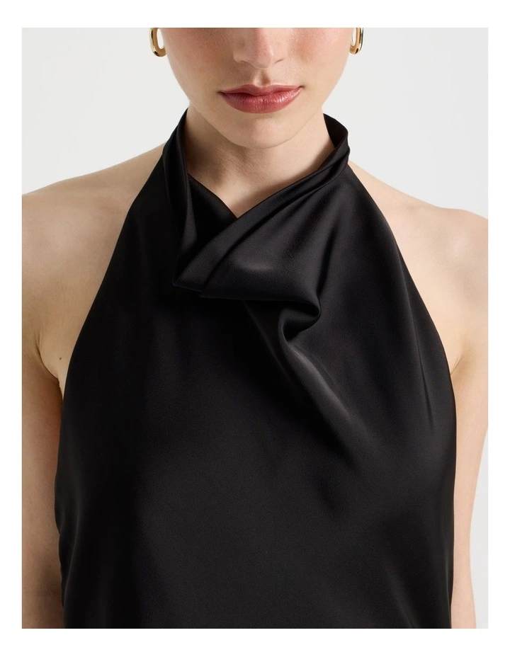 Asymmetrical Drape Halter Top in Black image 7