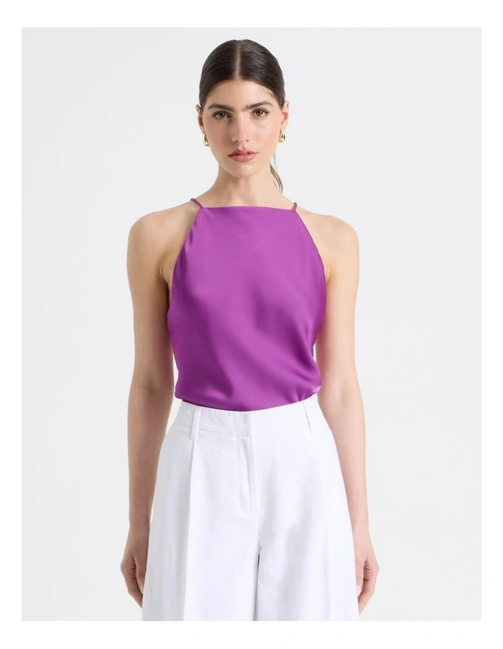 Strappy Satin Cami in Grape image 3