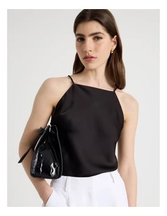 Strappy Satin Cami in Black