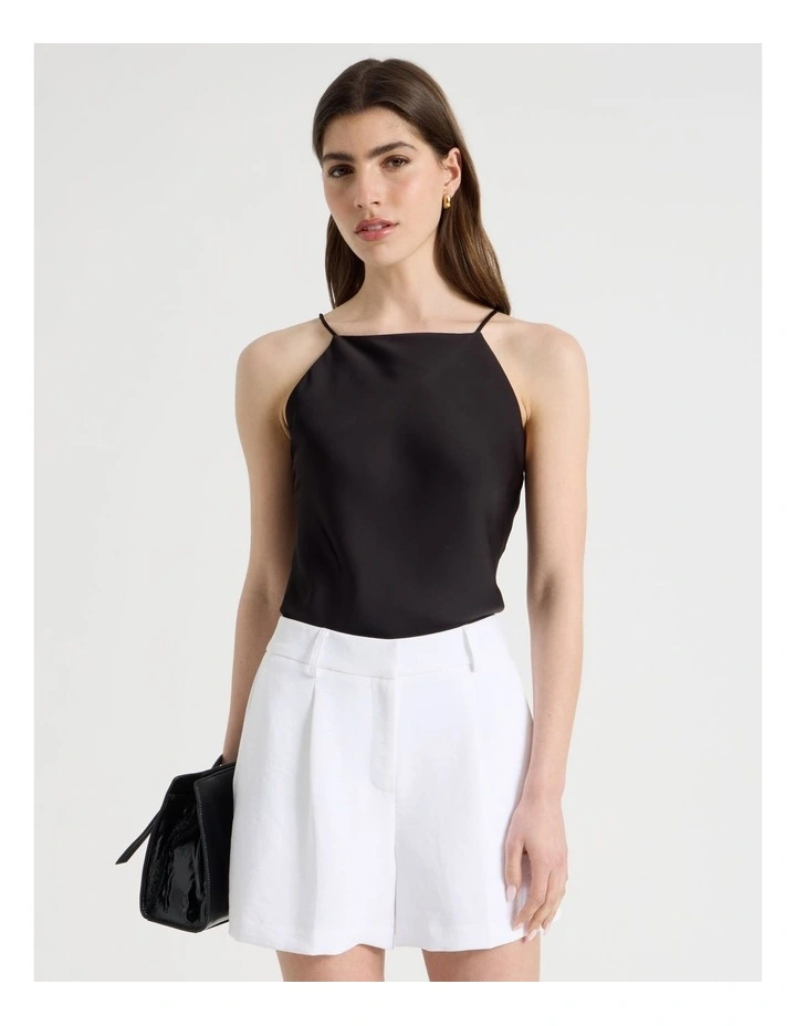 Strappy Satin Cami in Black image 3