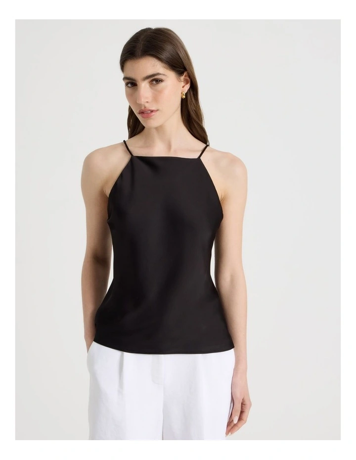 Strappy Satin Cami in Black image 5