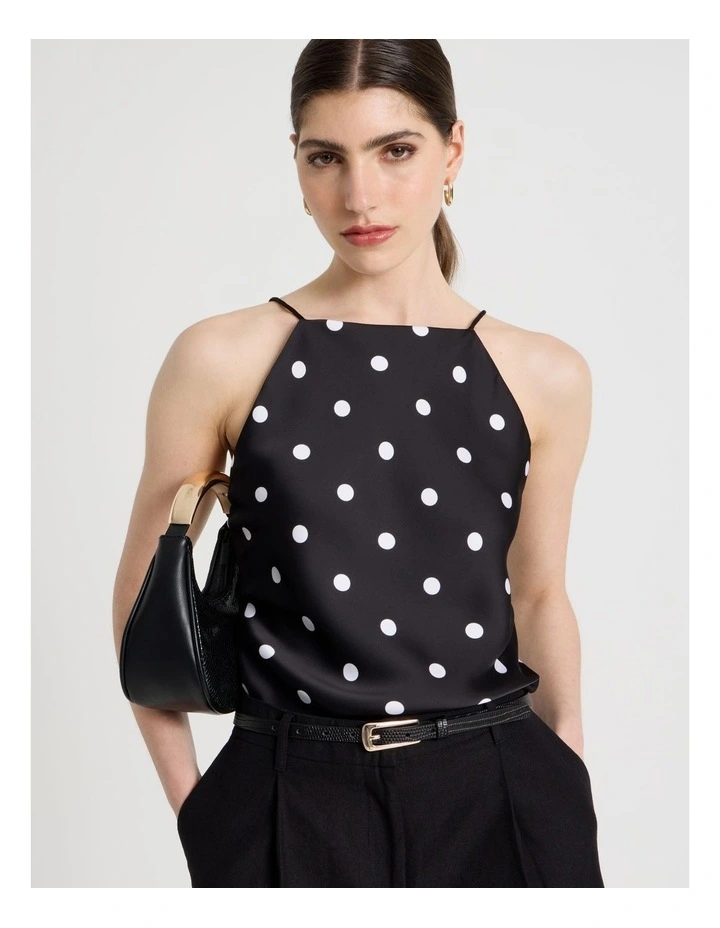 Strappy Satin Cami in Black/White image 1