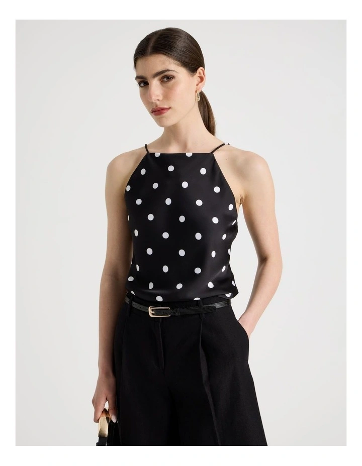 Strappy Satin Cami in Black/White image 3