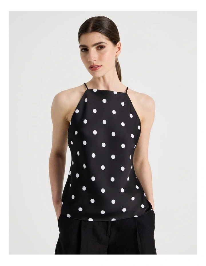 Strappy Satin Cami in Black/White image 5