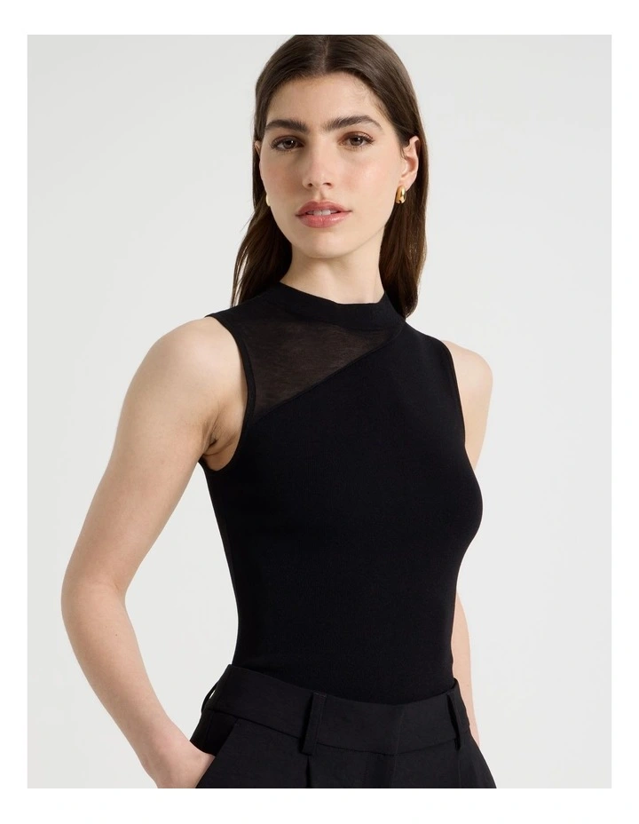 Sheer Detail Knit Top in Black image 1