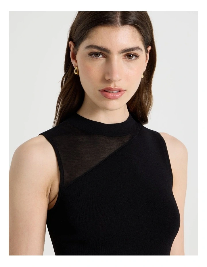 Sheer Detail Knit Top in Black image 2