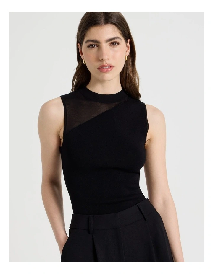 Sheer Detail Knit Top in Black image 5