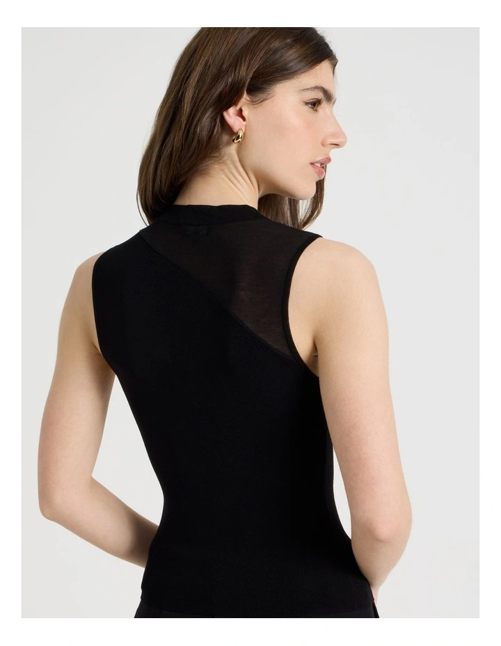 Sheer Detail Knit Top in Black image 6