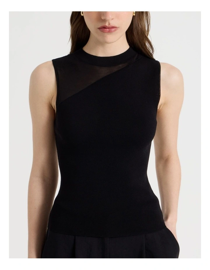 Sheer Detail Knit Top in Black image 7