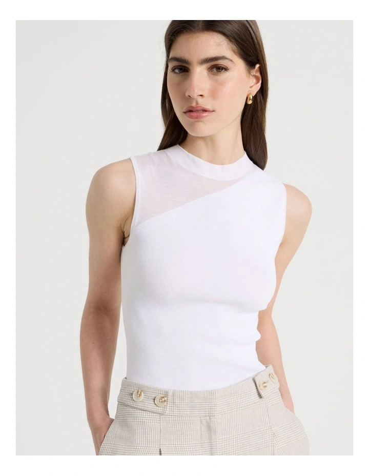 Sheer Detail Knit Top in White image 1
