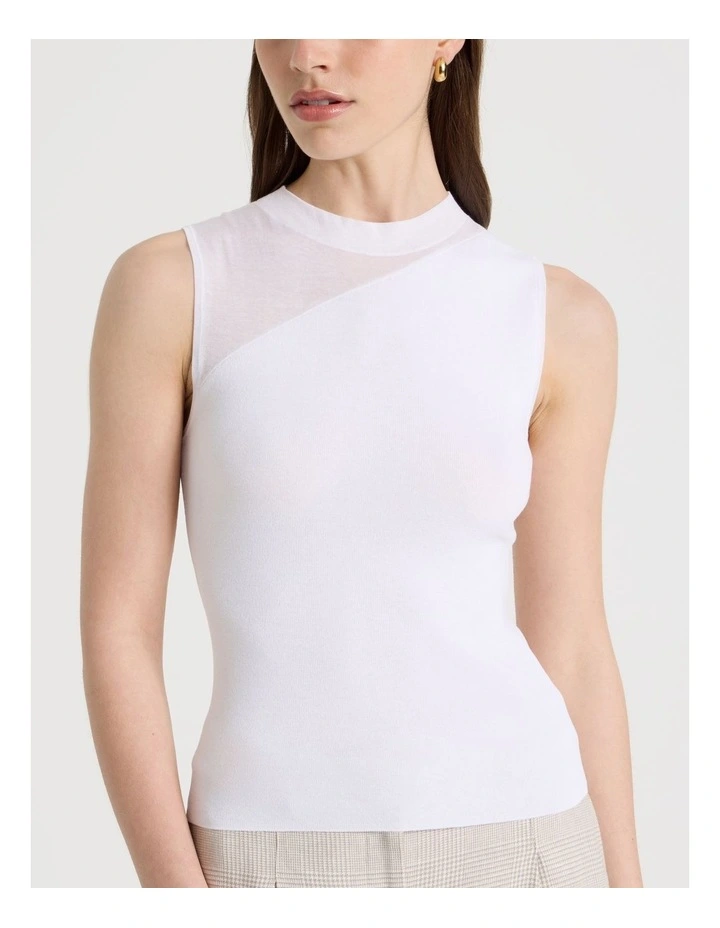 Sheer Detail Knit Top in White image 4