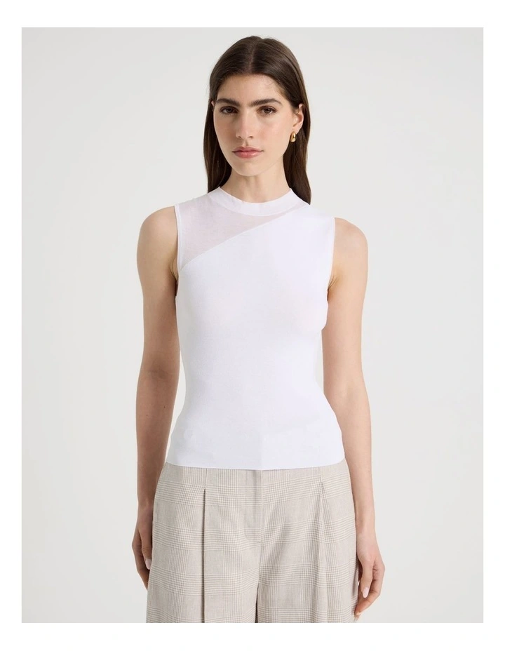 Sheer Detail Knit Top in White image 5
