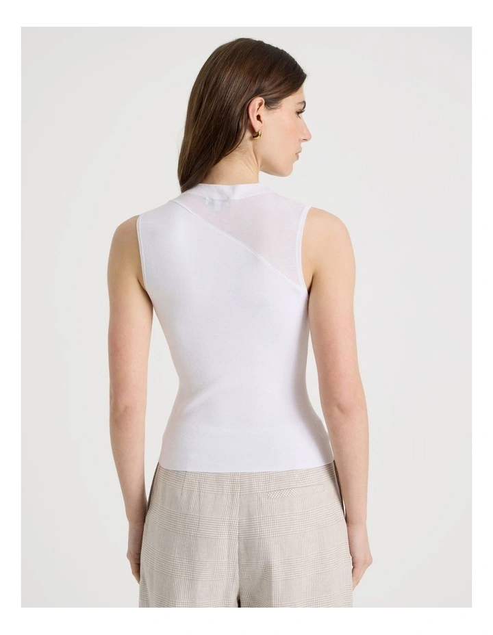Sheer Detail Knit Top in White image 6