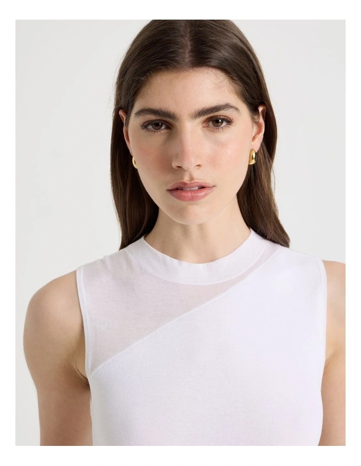 Sheer Detail Knit Top in White image 7