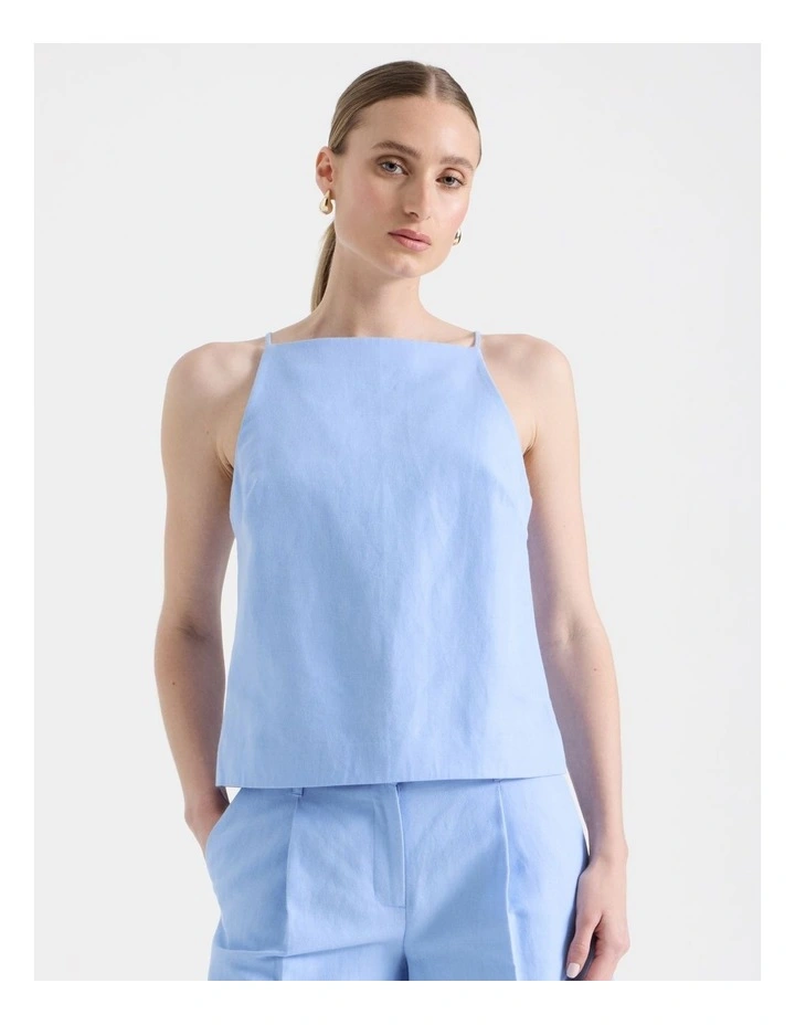 Cotton Linen Blend Apron Top in Sky image 1