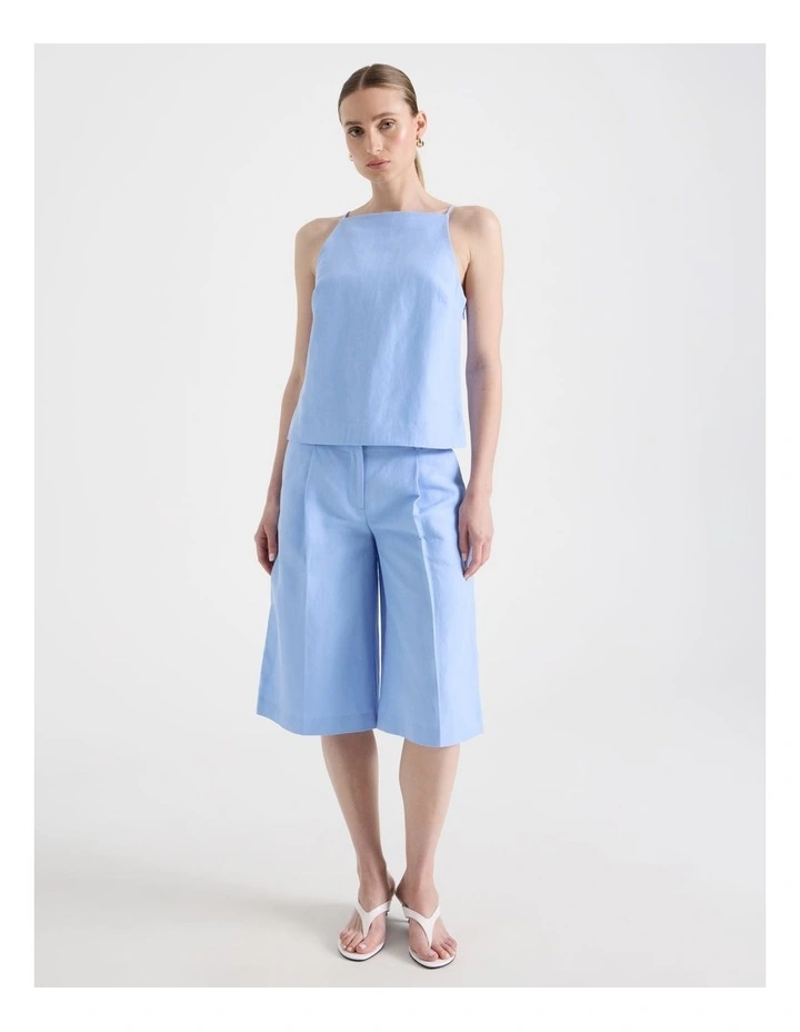 Cotton Linen Blend Apron Top in Sky image 2