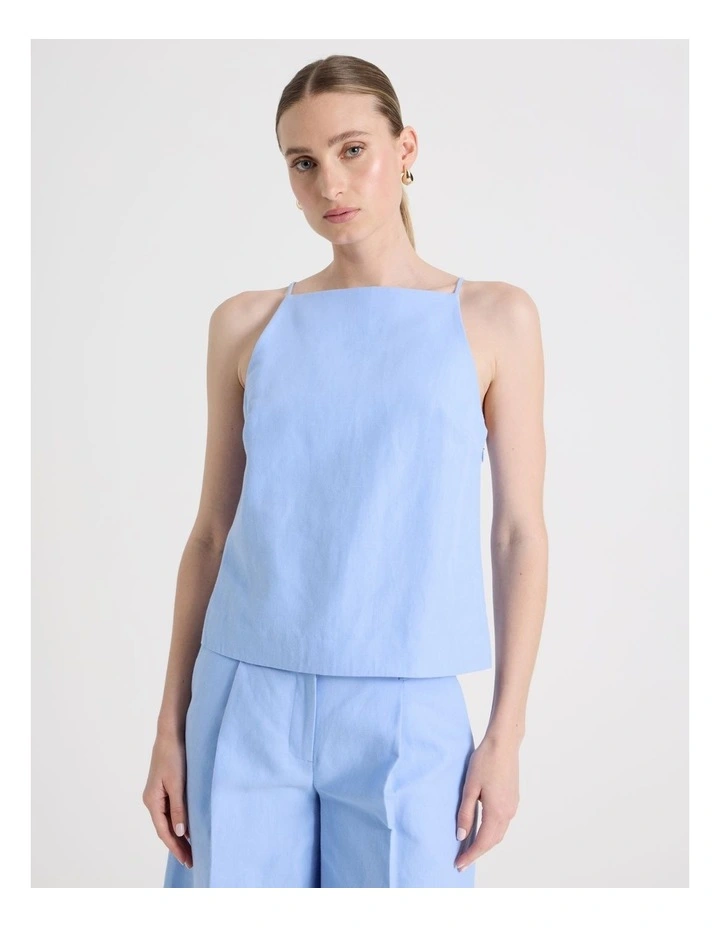 Cotton Linen Blend Apron Top in Sky image 4