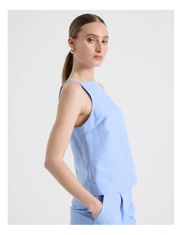 Cotton Linen Blend Apron Top in Sky image 5