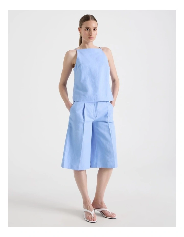 Cotton Linen Blend Apron Top in Sky image 7