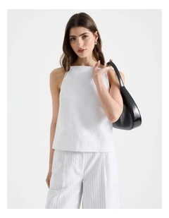 Cotton Linen Blend Apron Top in White