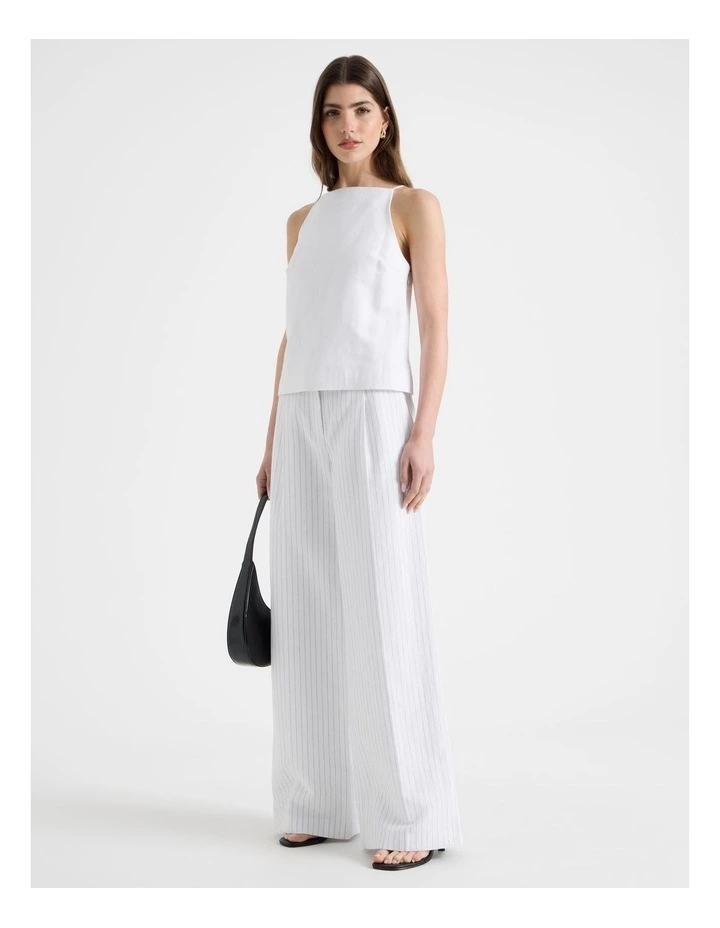 Cotton Linen Blend Apron Top in White image 2