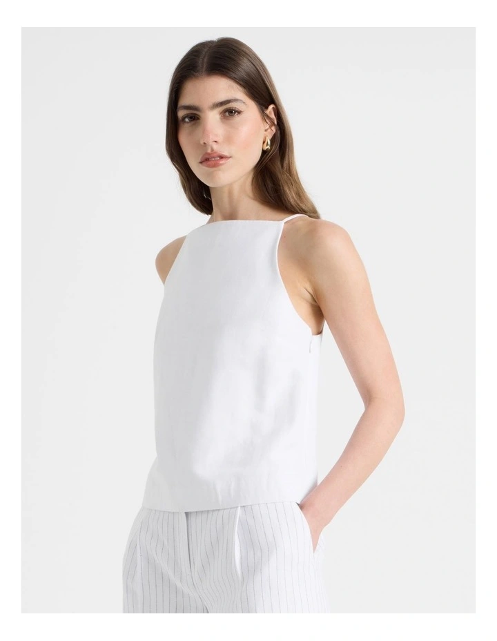Cotton Linen Blend Apron Top in White image 3