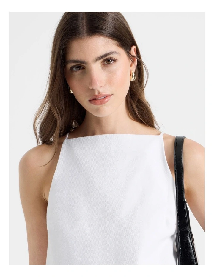 Cotton Linen Blend Apron Top in White image 4