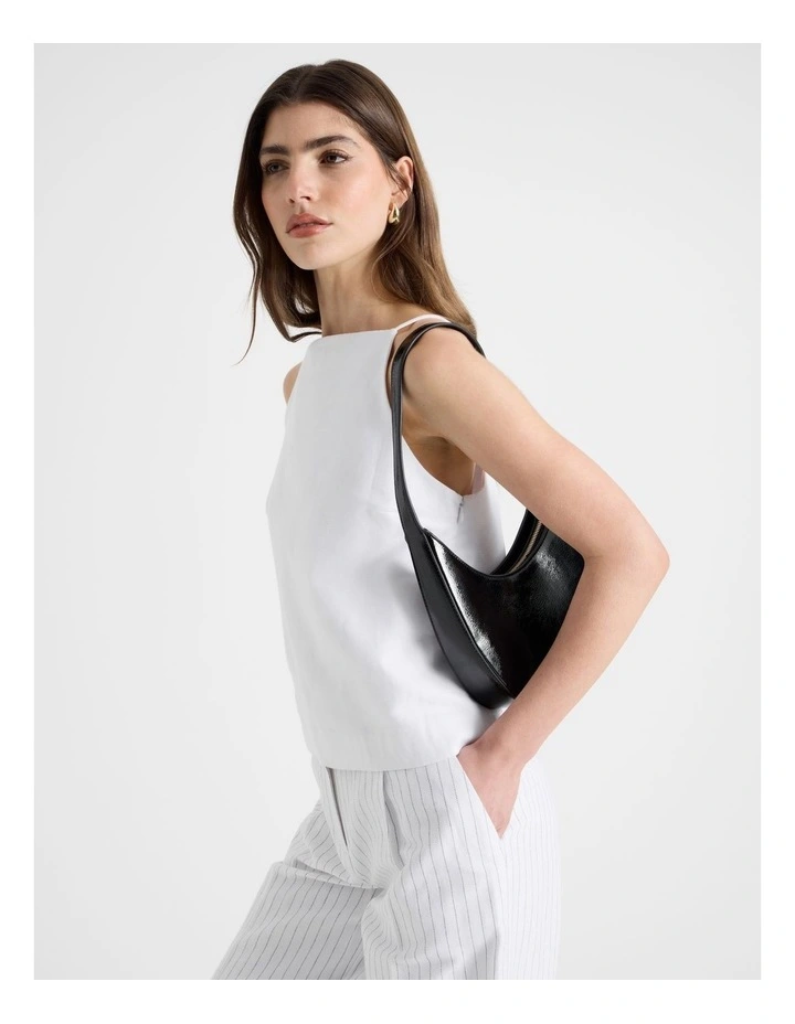 Cotton Linen Blend Apron Top in White image 5
