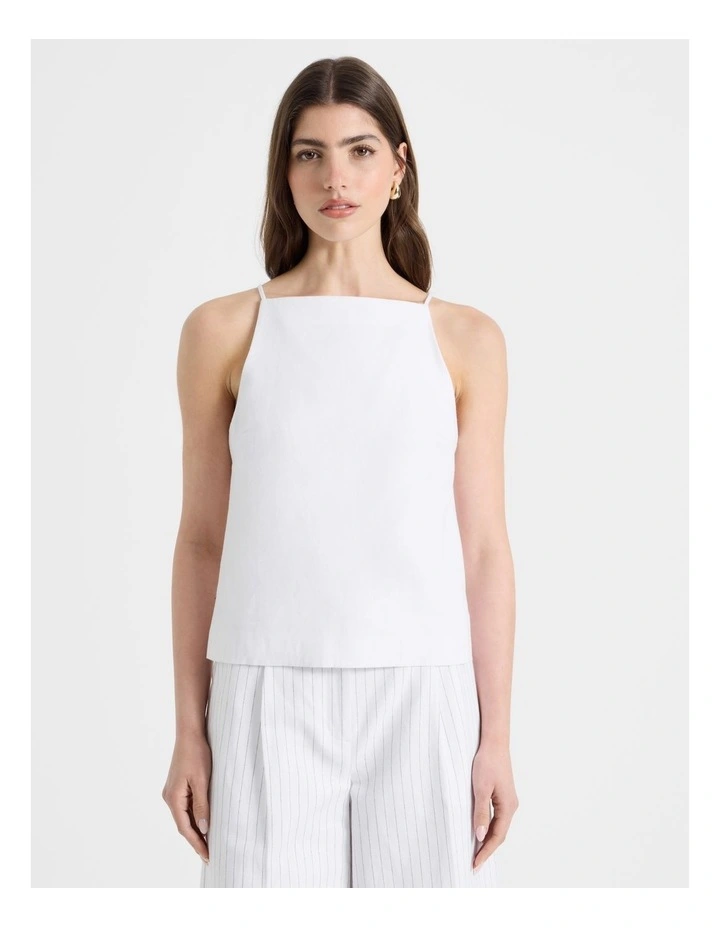 Cotton Linen Blend Apron Top in White image 6