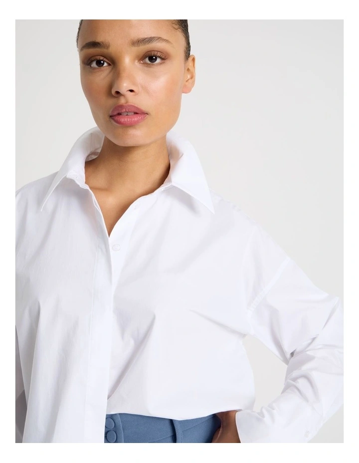 Cotton Poplin Oversized Shirt in White image 3