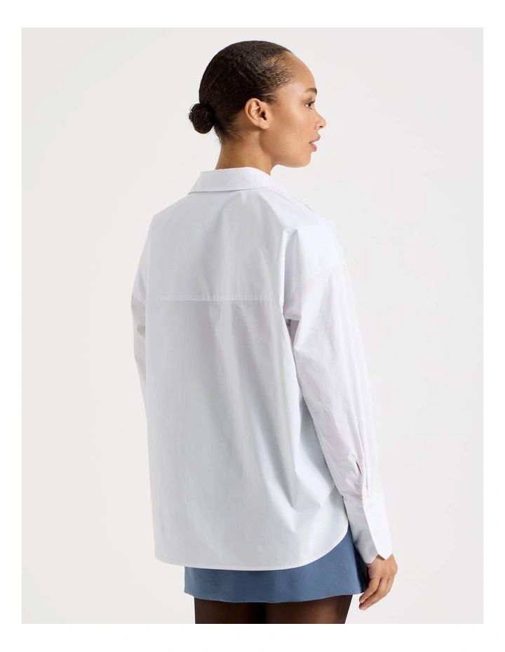Cotton Poplin Oversized Shirt in White image 6
