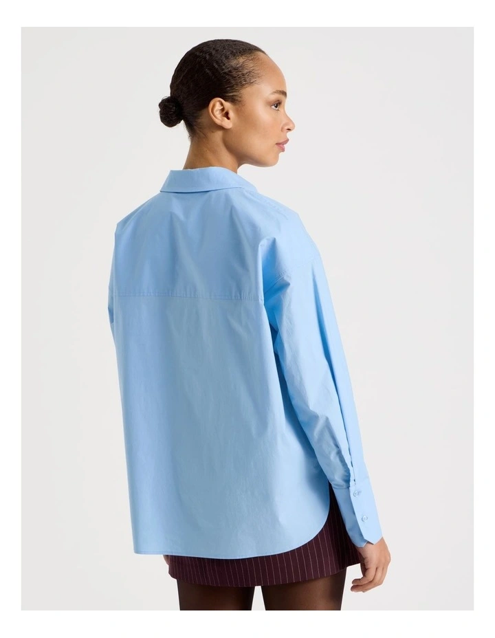 Cotton Poplin Oversized Shirt in Light Blue image 6