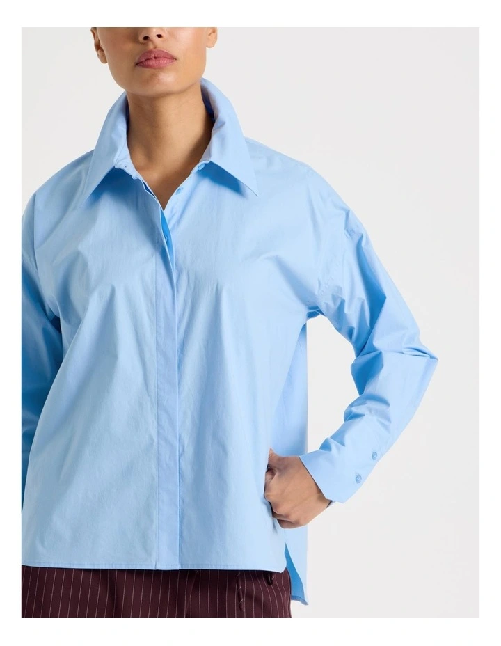 Cotton Poplin Oversized Shirt in Light Blue image 7