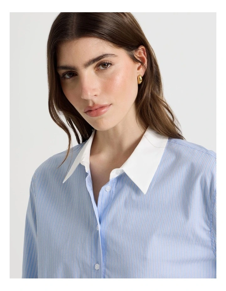 Contrast Detail Striped Shirt in Blue image 4