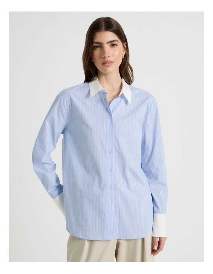 Contrast Detail Striped Shirt in Blue image 5