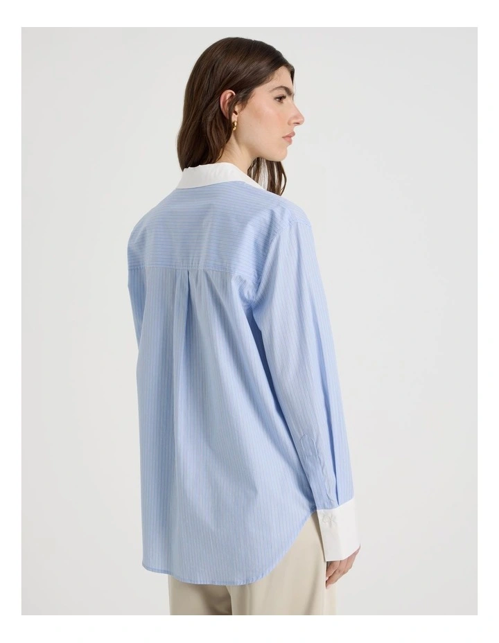 Contrast Detail Striped Shirt in Blue image 6
