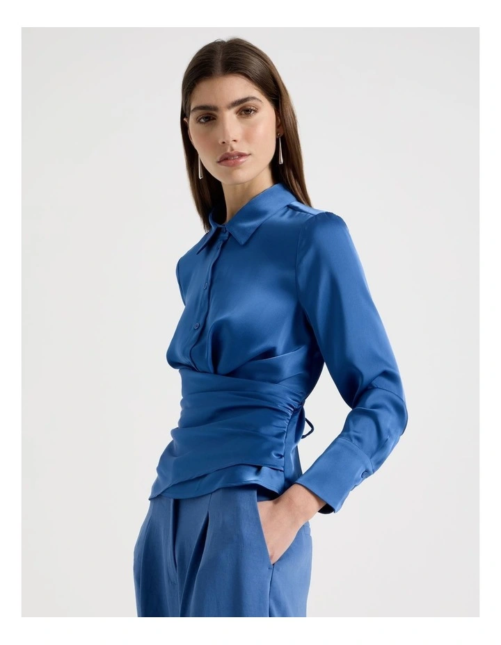 Satin Wrap Shirt in Cobalt image 1
