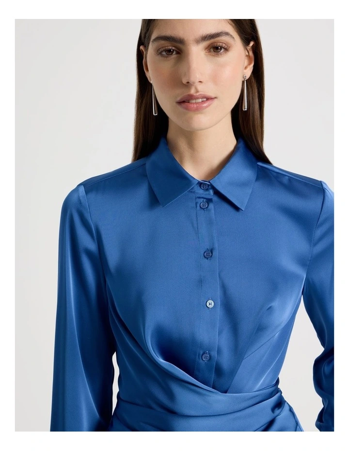 Satin Wrap Shirt in Cobalt image 2