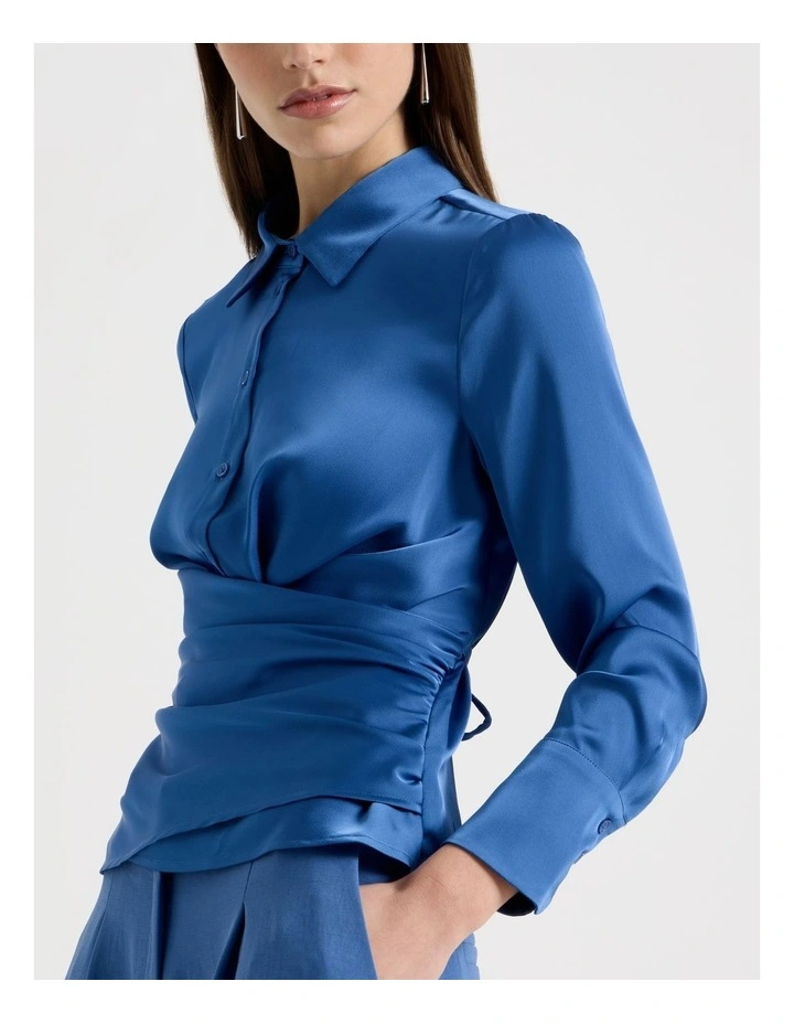 Satin Wrap Shirt in Cobalt image 4