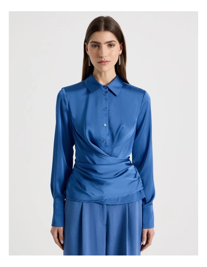 Satin Wrap Shirt in Cobalt image 5